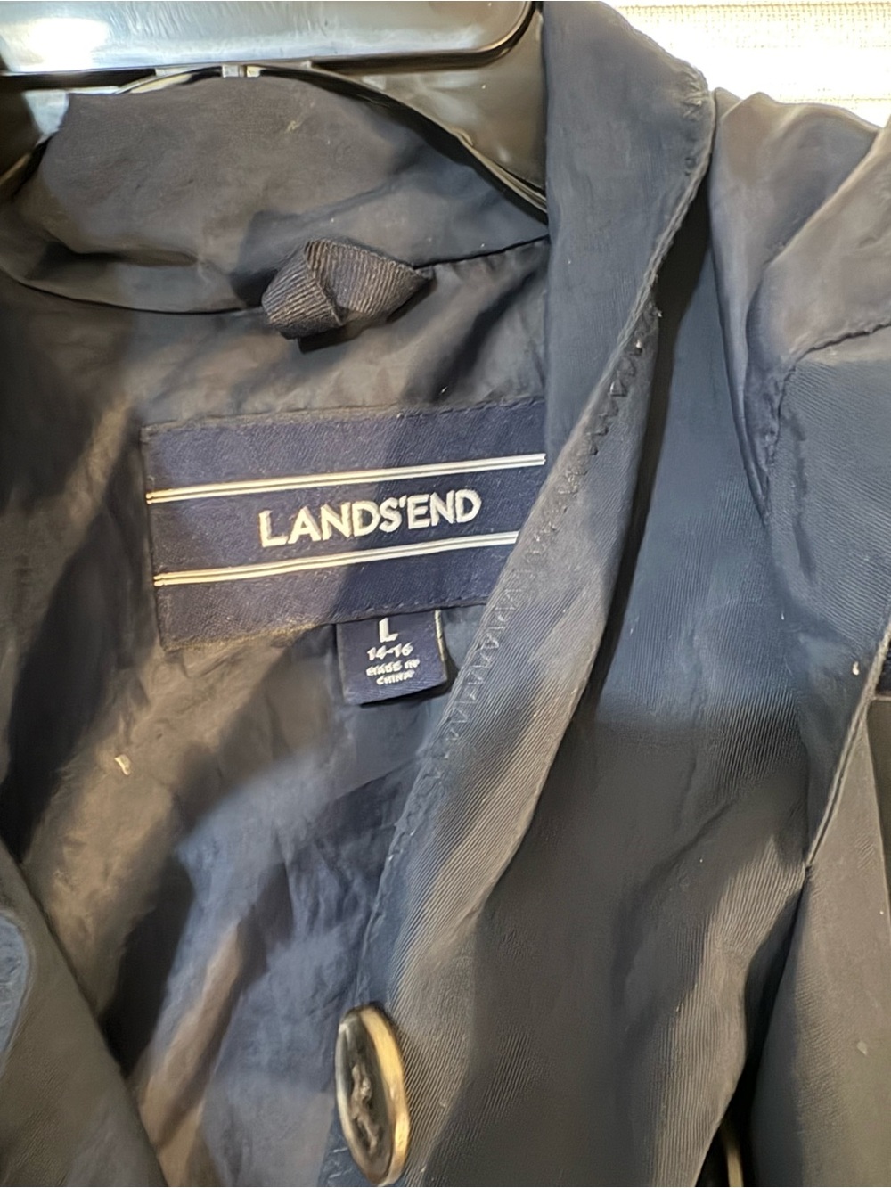 Lands' End Navy Women's Trench Coat with Hood - Picture 5 of 5